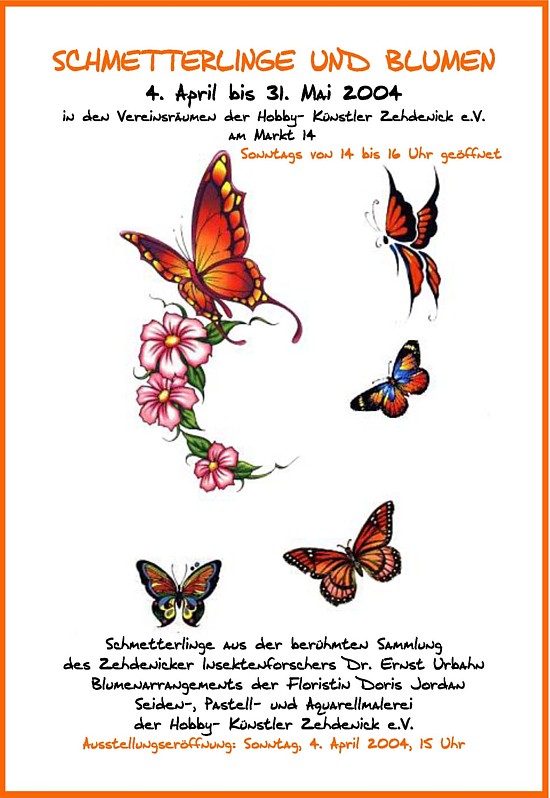 Plakat zur Ausstellung: Schmetterlige und Blumen